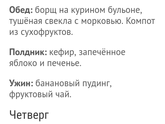 Меню в год