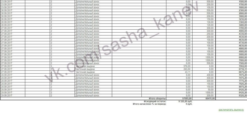 Отчет о поступлениях для Саши Канева Сентябрь
