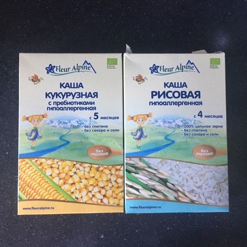 Прикорм. Кукурузная каша Д.1. Рисовая д.13.