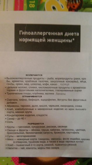 Гипоаллергенная диета гв