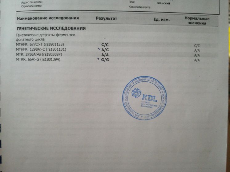 Генетические дефекты ферментов фолатного цикла