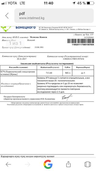 Пришли анализы хгч сестры