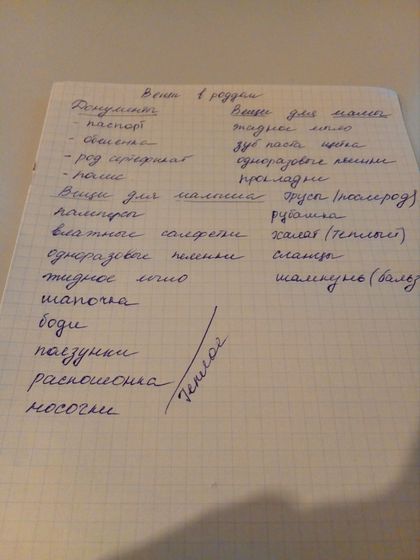Список в роддом