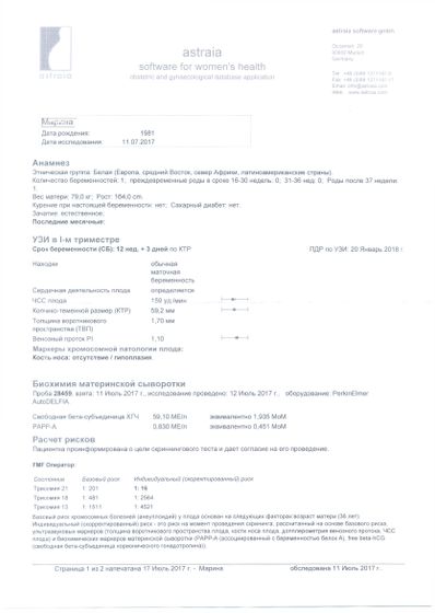 Риск по трисомии 21 рождения Дауна
