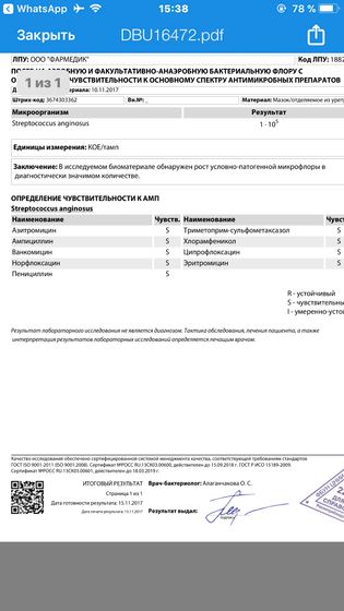 в мазке у мужа streptococcus anginus