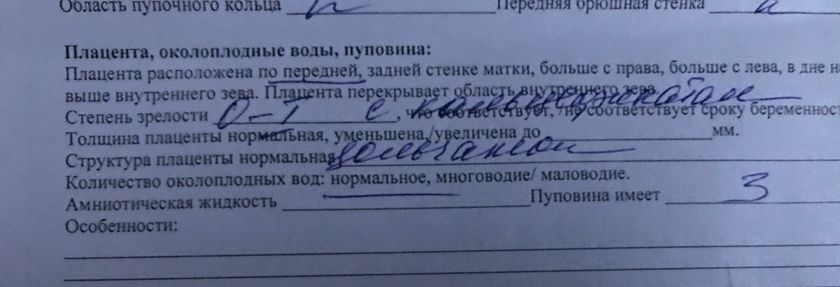Степень зрелости плаценты и кальцинаты.